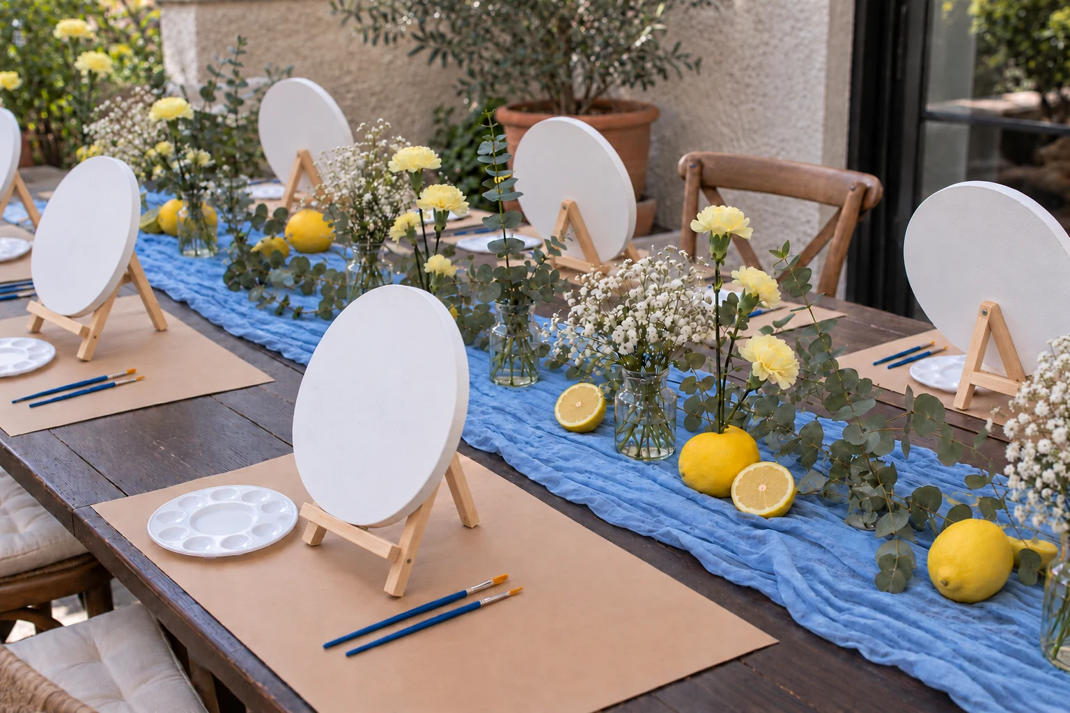 Table styling: Lemon & Sky art workshop table