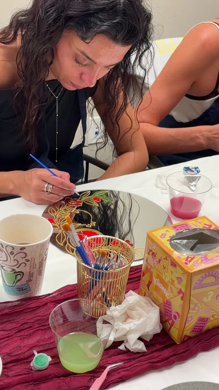 Pomegranate mirror workshop in progress